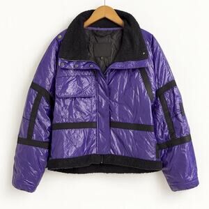 Free People Movement Vagabond Fleece Bomber Jacket Purple Black M NWT